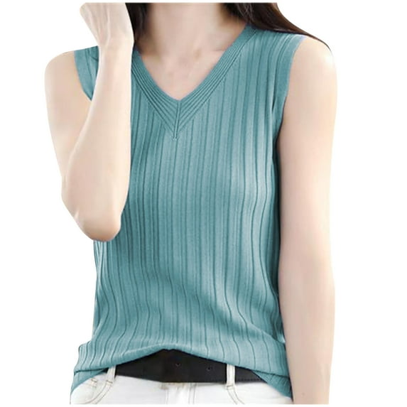 Kaemgyyd Women Tops Summer Sweaters Sleeveless V Neck Shirts 2025 Spring Fashion Dressy Casual Business Tunic Blouses