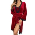 thumbnail image 1 of Kaemgyyd Women Velvet Robes Soft Lounge Fuzzy Lace Trim Long Sleeve Bathrobe for Women Bridal Wedding Sleepwear, 1 of 4