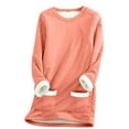 thumbnail image 1 of Kaemgyyd Women Warm Sherpa Lined Tops Fall Winter Fleece Crewneck Sweatshirt Thermal Long Sleeve Pullover Loungewear with Pocket, 1 of 5