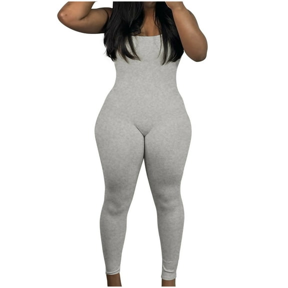 Kaemgyyd Women Workout Jumpsuit Seamless Ribbed Bodycon Yoga One-Piece Outfit Ribbed Spaghetti Strap Sleeveless Leggings Romper