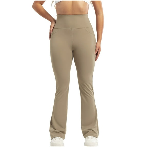 Kaemgyyd Women Yoga Flare Leggings with Pocket High Waisted Stretchy Gym Bootcut Trousers Wide Leg Workout Bell Bottom Pants