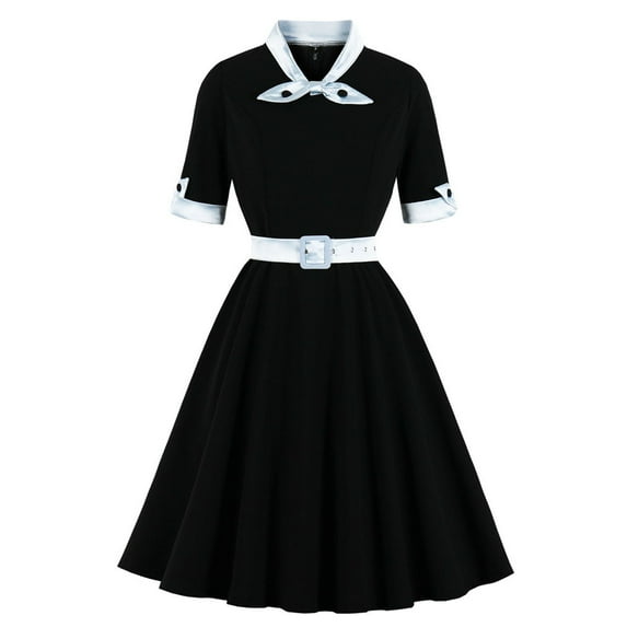 Kaemgyyd Women's 1950s Dress Vintage Cocktail a Line Dresses Crew Neck Short Sleeves Cute Party Work Dress with Belt