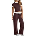 thumbnail image 1 of Kaemgyyd Women's 2 Piece Outfits Casual Slim Short Sleeve Crewneck Tops and High Waist Drawstring Pants Spring Trendy Clothing, 1 of 6