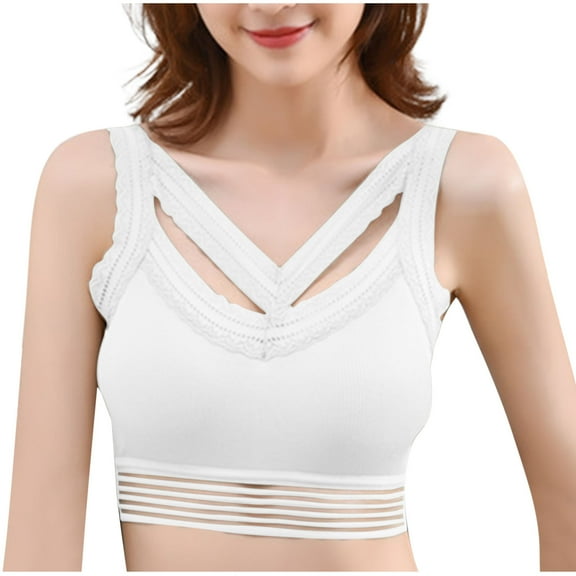 Kaemgyyd Women's Camisole Fashion V Neck Hollow out Crop Tops Cute Lace Wireless Padded Stretchy Undershirt Bra
