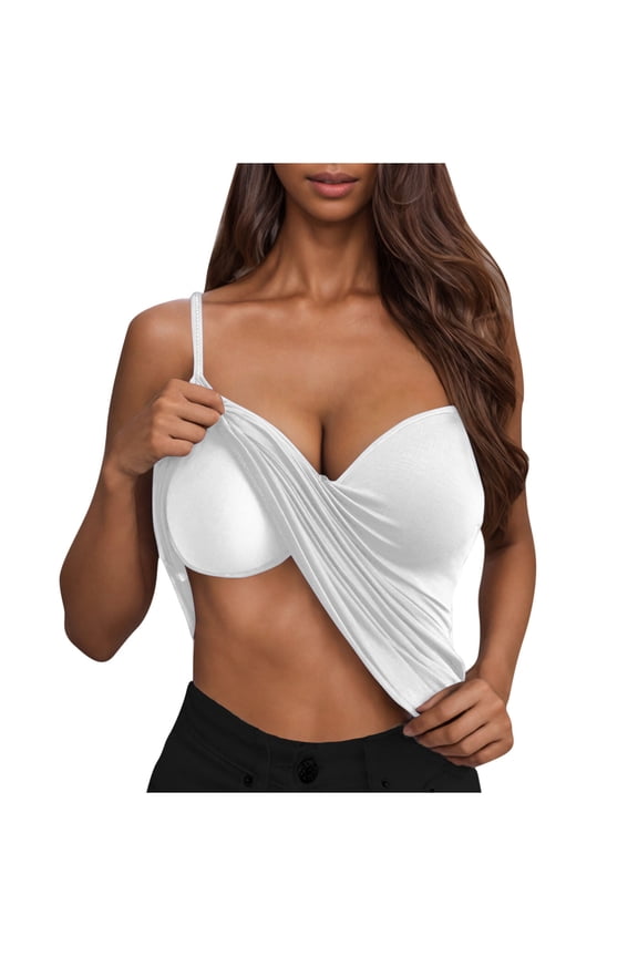 Women's Camisole Tops Soft Spaghetti Strap Cami Tank Undershirts Cozy Slim Fitted Basic Layering Shirts Built in Bra