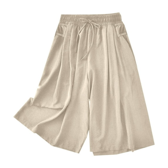 Kaemgyyd Women's Capri Pajama Pants Comfy Wide Leg Lounge Pj Capris Soft Solid Elastic Drawstring Sleepwear with Pockets