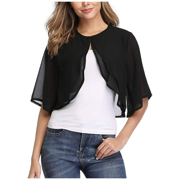 Kaemgyyd Women's Cardigan Chiffon Shrug Loose Half Sleeve Open Front Cropped Tops Elegant Cardigans for Evening Dresses