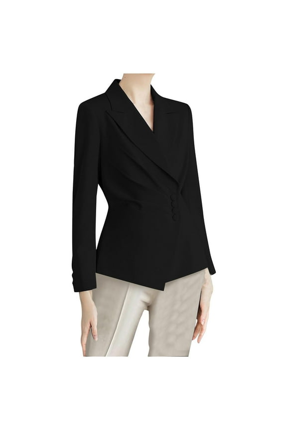 Women's Casual Blazer Fashion Long Sleeve Button Work Office Jackets Lightweigh Slim Asymmetry Hem Solid Coat