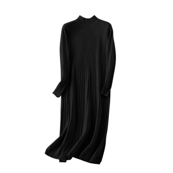 Kaemgyyd Women's Casual Dresses Knit Ribbed Sweater Dress Long Sleeve Solid Color Mock Neck Fall Winter Tunic Dress