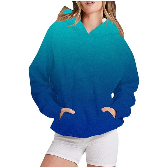 Kaemgyyd Women's Casual Hoodies Crewneck Lightweight Long Sleeve Sweatshirt Trendy Gradient Pullover Tops with Pockets