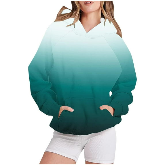 Kaemgyyd Women's Casual Hoodies Crewneck Lightweight Long Sleeve Sweatshirt Trendy Gradient Pullover Tops with Pockets