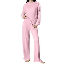 Kaemgyyd Women's Casual Pajama Set Solid Color Hooded Long Sleeve Pullover and Wide Leg Pants 2 Piece Outfit Pj Loungewear