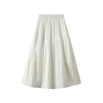 Kaemgyyd Women's Casual Skirts Loose Solid Color Elastic Waist Tiered Pleated Skirt Long A-Line Flowy Skirt