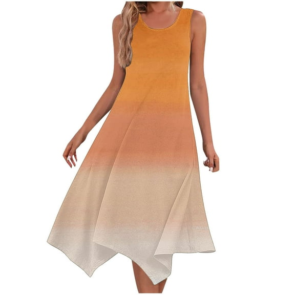 Kaemgyyd Women's Casual Summer Dress Casual Color Block Sleeveless Sundress Fashion Asymmetry Hem Midi Tank Dresses for Beach