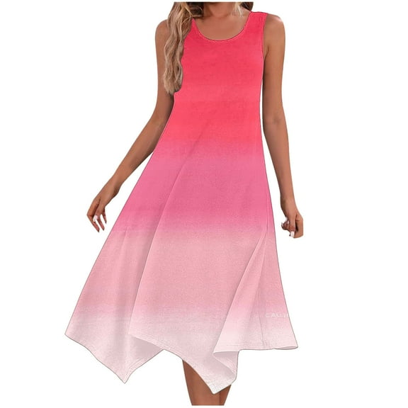 Kaemgyyd Women's Casual Summer Dress Casual Color Block Sleeveless Sundress Fashion Asymmetry Hem Midi Tank Dresses for Beach