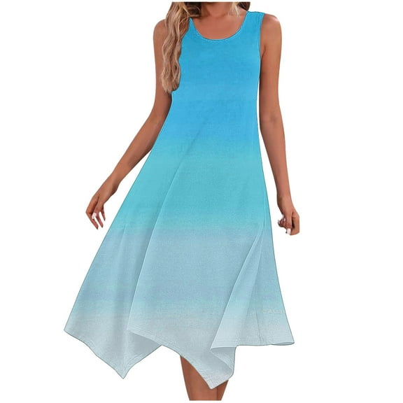 Kaemgyyd Women's Casual Summer Dress Casual Color Block Sleeveless Sundress Fashion Asymmetry Hem Midi Tank Dresses for Beach