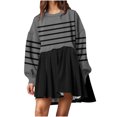 thumbnail image 1 of Kaemgyyd Women's Casual Sweatshirt Dress Fashion Stripe Long Sleeve Patchwork Pullover Dress Fall Trendy Pleated Mini Dresses, 1 of 4