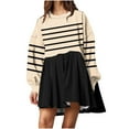 thumbnail image 1 of Kaemgyyd Women's Casual Sweatshirt Dress Fashion Stripe Long Sleeve Patchwork Pullover Dress Fall Trendy Pleated Mini Dresses, 1 of 4
