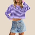 thumbnail image 1 of Kaemgyyd Women's Casual Sweatshirts Loose Long Sleeve Striped Cropped Pullover Lightweight Top Fall Trendy Clothing, 1 of 4
