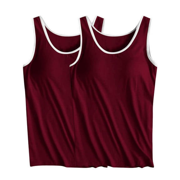 Kaemgyyd Women's Casual Tank Tops Summer Crewneck Sleeveless Tunic Flowy Loose Shirts Soft Built-In Bra Sleepwear 2 PC