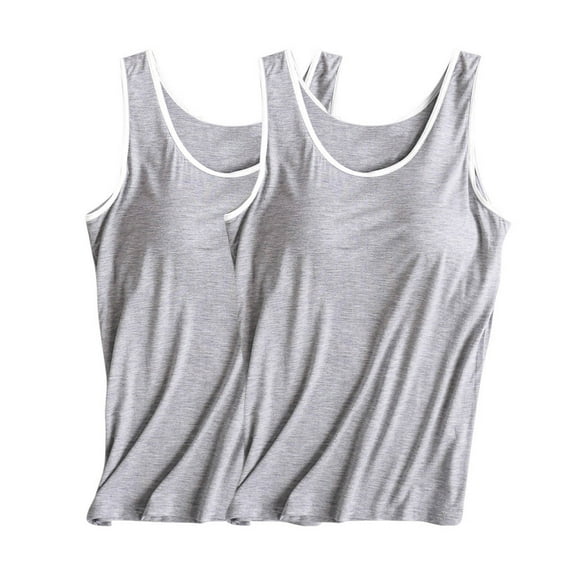 Kaemgyyd Women's Casual Tank Tops Summer Crewneck Sleeveless Tunic Flowy Loose Shirts Soft Built-In Bra Sleepwear 2 PC
