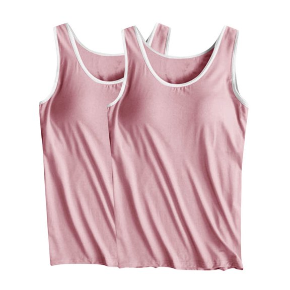 Kaemgyyd Women's Casual Tank Tops Summer Crewneck Sleeveless Tunic Flowy Loose Shirts Soft Built-In Bra Sleepwear 2 PC