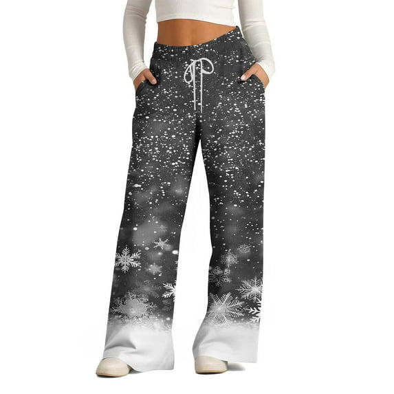 Kaemgyyd Women's Christmas Sweatpants Trendy Wide Leg Drawstring Baggy Pants Casual Loose Printing Pants with Pockets