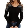 thumbnail image 1 of Kaemgyyd Women's Cold Shoulder Tops Fall Fashion Long Sleeve Sparkly Shirt Solid Soft V Neck Tee Blouse Spring Clothes, 1 of 4