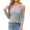 Kaemgyyd Women's Cold Shoulder Tops Spring Clothes Long Sleeve V Neck Casual Shirts Ribbed Knit Solid Tunic Blouse