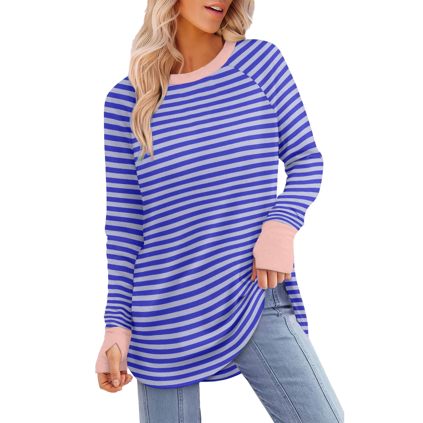Kaemgyyd Women's Color Block Tops Casual Loose Long Sleeve Shirt Trendy ...