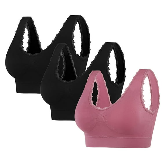 Kaemgyyd Women's Comfort Workout Sports Bra Low Impact Activity Sleep Bras Cute Lace Wirefree Push up Yoga Running Bras 3 Pack