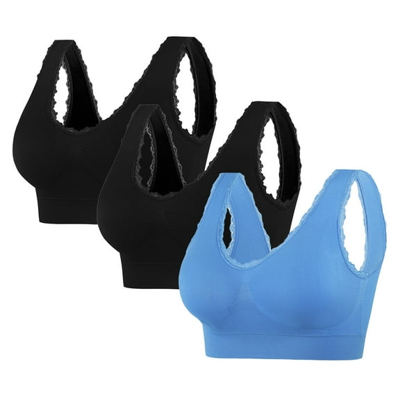 Kaemgyyd Women's Comfort Workout Sports Bra Low Impact Activity Sleep Bras Cute Lace Wirefree Push up Yoga Running Bras 3 Pack
