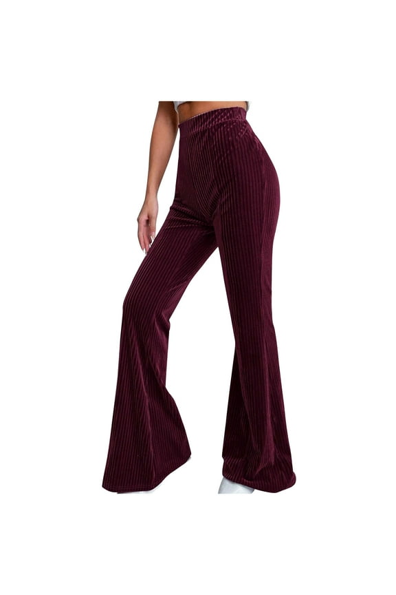Women's Corduroy Flare Pants Casual Ribbed High Waist Bootcut Pants Stretchy Slim Bodycon Bell Bottom Trousers