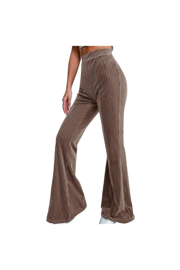 Women's Corduroy Flare Pants Casual Ribbed High Waist Bootcut Pants Stretchy Slim Bodycon Bell Bottom Trousers