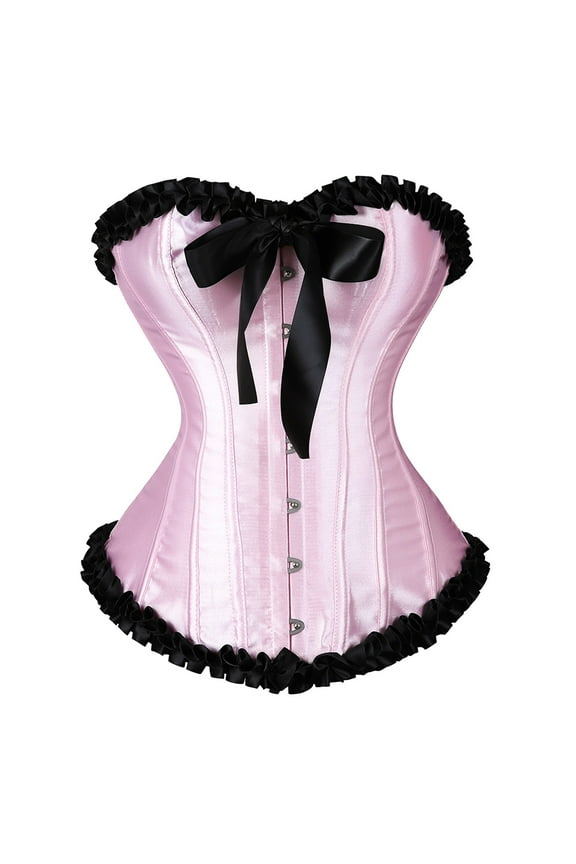 Women's Corset Tops Vintage Ruffle Slimming Boned Waist Trainer Corsets Cute Bow Back Tie up Underbust Body Shaper for Party