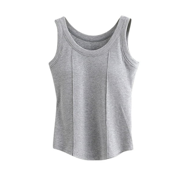 Kaemgyyd Women's Cotton Tops Solid Color Scoop Neck Basic Tank Shirt Summer Casual Sleeveless Padded Stretch Clothes