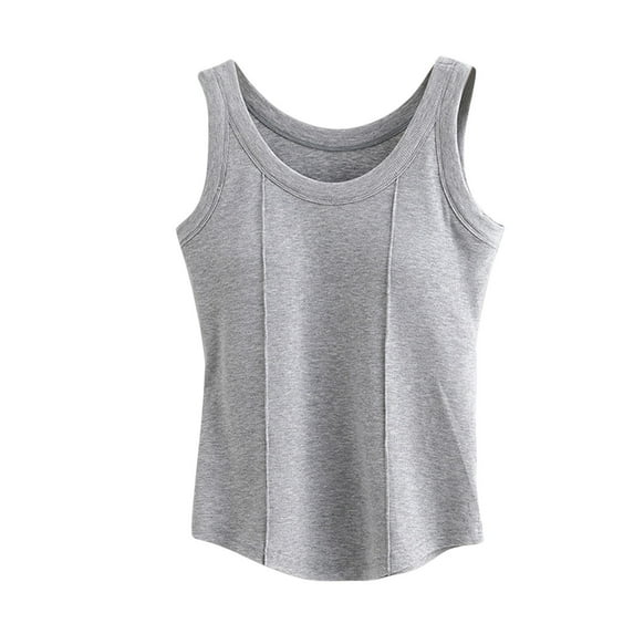Kaemgyyd Women's Cotton Tops Solid Color Scoop Neck Basic Tank Shirt Summer Casual Sleeveless Padded Stretch Clothes