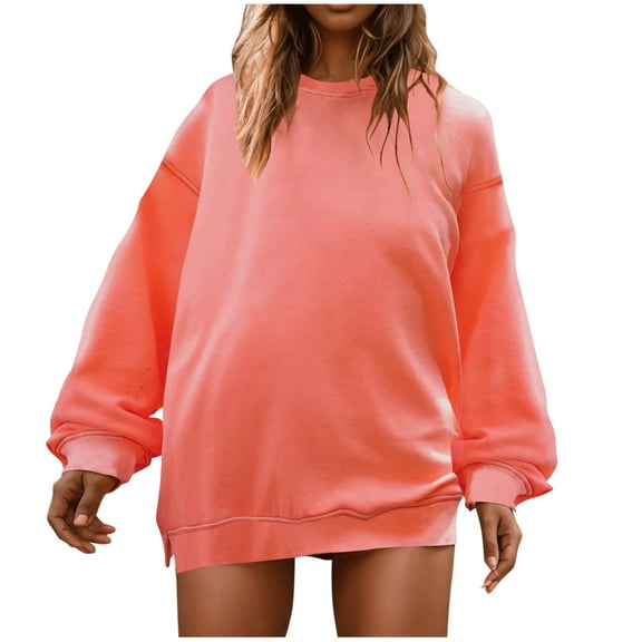 Kaemgyyd Women's Crewneck Sweatshirts Trendy Oversized Long Sleeve Tops Solid Color Casual Loose Pullover Clothes
