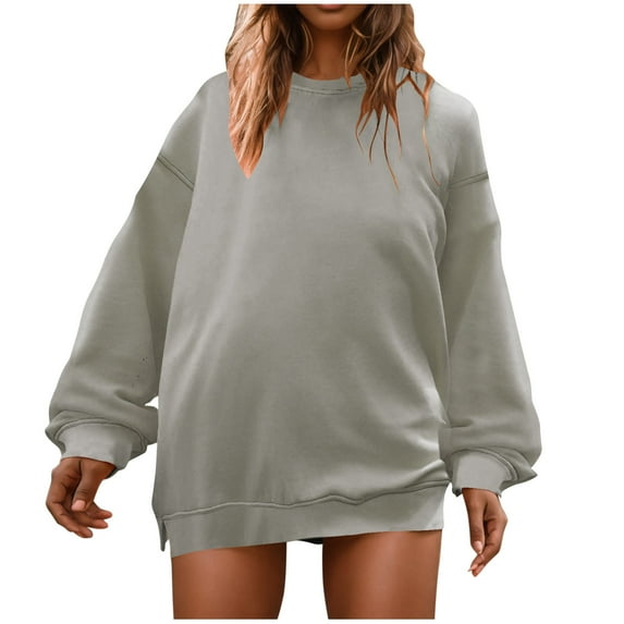 Kaemgyyd Women's Crewneck Sweatshirts Trendy Oversized Long Sleeve Tops Solid Color Casual Loose Pullover Clothes