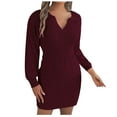 thumbnail image 1 of Kaemgyyd Women's Crochet Knitted Sweater Dress Long Sleeve V Neck Pencil Mini Dress Basic Bodycon Trendy Fall Winter Outfit, 1 of 6