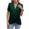 Kaemgyyd Women's Cross Wrap Tops Summer Deep V Neck T Shirts Casual Loose Ruched Ruffle Short Sleeve Blouses