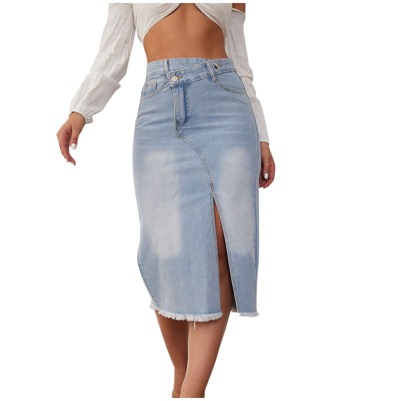 Denim Skirts with Belt Casual Loose High Waist Mid Length Skirts main image 0