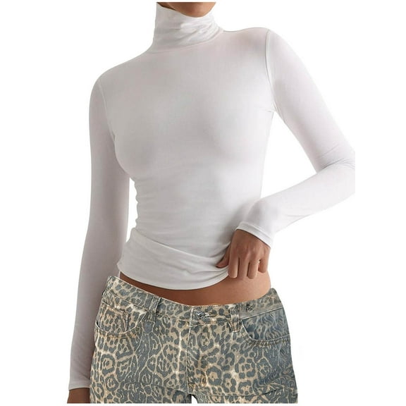 Kaemgyyd Women's Fall Tops Cotton Turtleneck Long Sleeve Basic Shirt Slim Warm Base Layer Lightweight Pullover