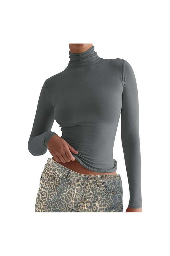 Women's Fall Tops Cotton Turtleneck Long Sleeve Basic Shirt Slim Warm Base Layer Lightweight Pullover