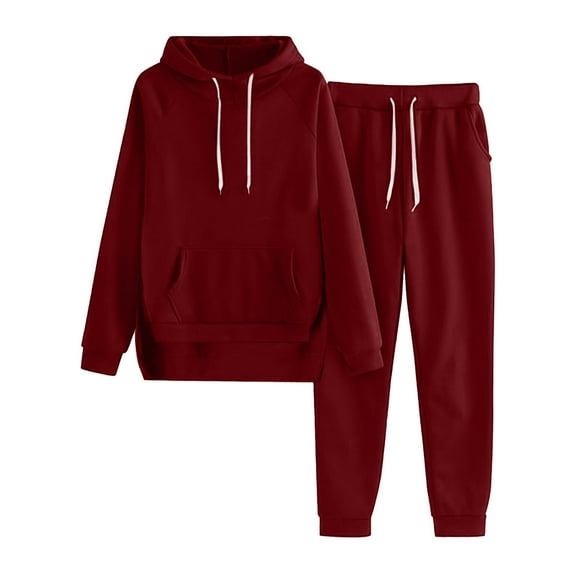 Kaemgyyd Women's Fall Two Piece Outfit Fashion Long Sleeve Hooded Pullover Tops and Drawstring Sweatpants Tracksuit