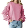 thumbnail image 1 of Kaemgyyd Women's Fall Winter Pullover Casual Crewneck Loose Knit Tops Oversized Solid Color Long Lantern Sleeves Blouse, 1 of 7