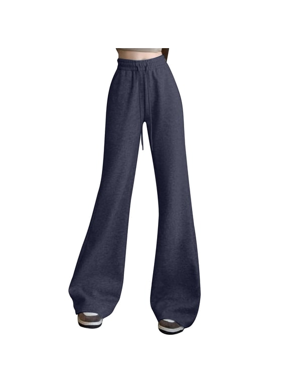 Women's Flare Sweatpants Baggy High Waist Bell Bottoms Lounge Pants Fall Outfits Bootcut Athletic Trousers with Pockets