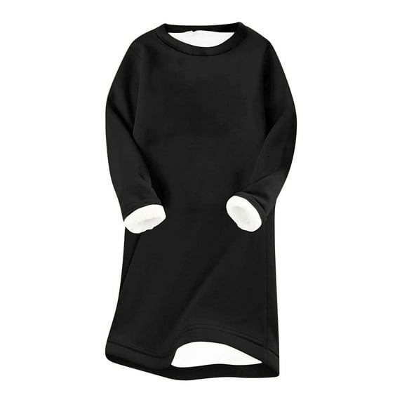 Kaemgyyd Women's Fleece Lined Sweatshirt Dress Fall Winter Casual Solid Crewneck Pullover Loungewear Loose Long Sleeve Mini Dress
