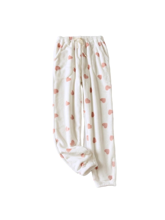 Women's Fleece Pajama Pants Plush Fuzzy Comfy Warm Printing Loungewear Drawstring Pjs Trousers Sleepwear with Pockets