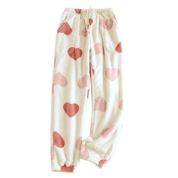 Kaemgyyd Women's Fuzzy Pajama Pants Comfy Warm Heart Pjs Trousers Cute Fleece Sherpa Lined Sleepwear Loungewear with Pockets